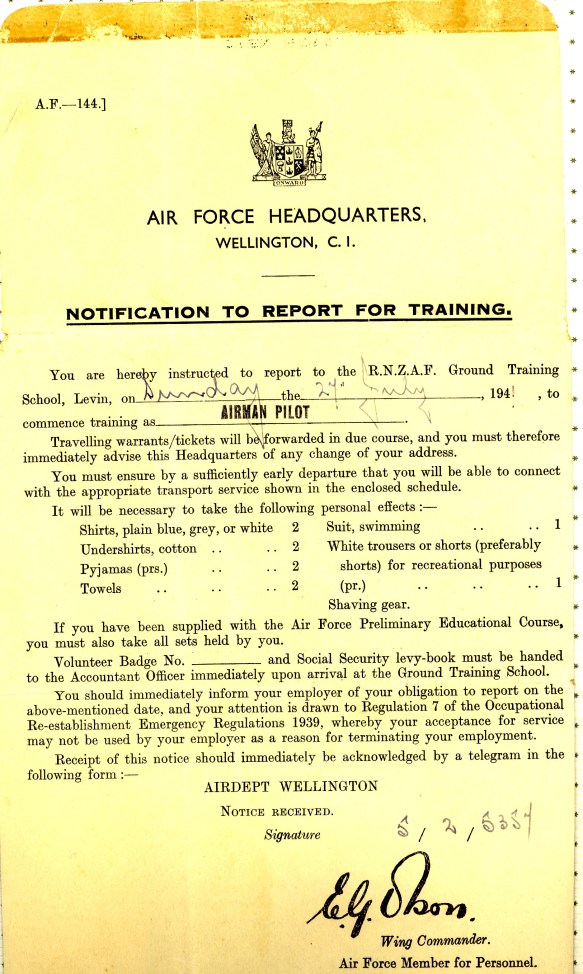 2, Notification to Report for Training