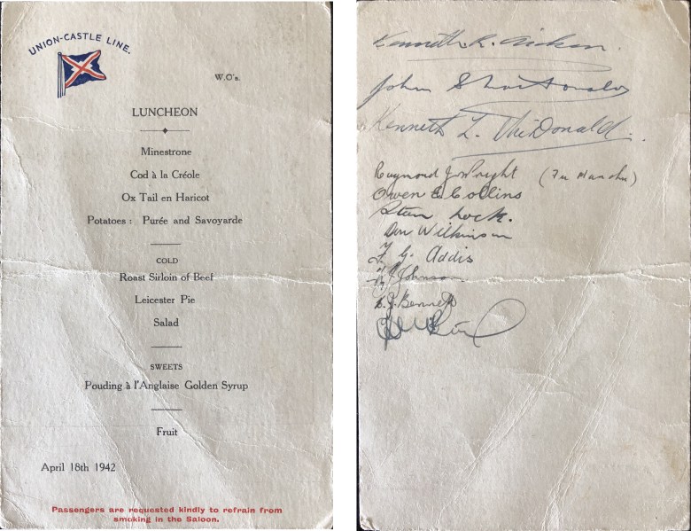 Ships menu warwick castle